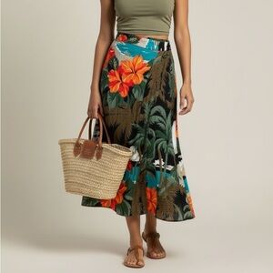 Vintage Carole Little Vibrant Tropical Print Midi Wrap Skirt Medium Vacation